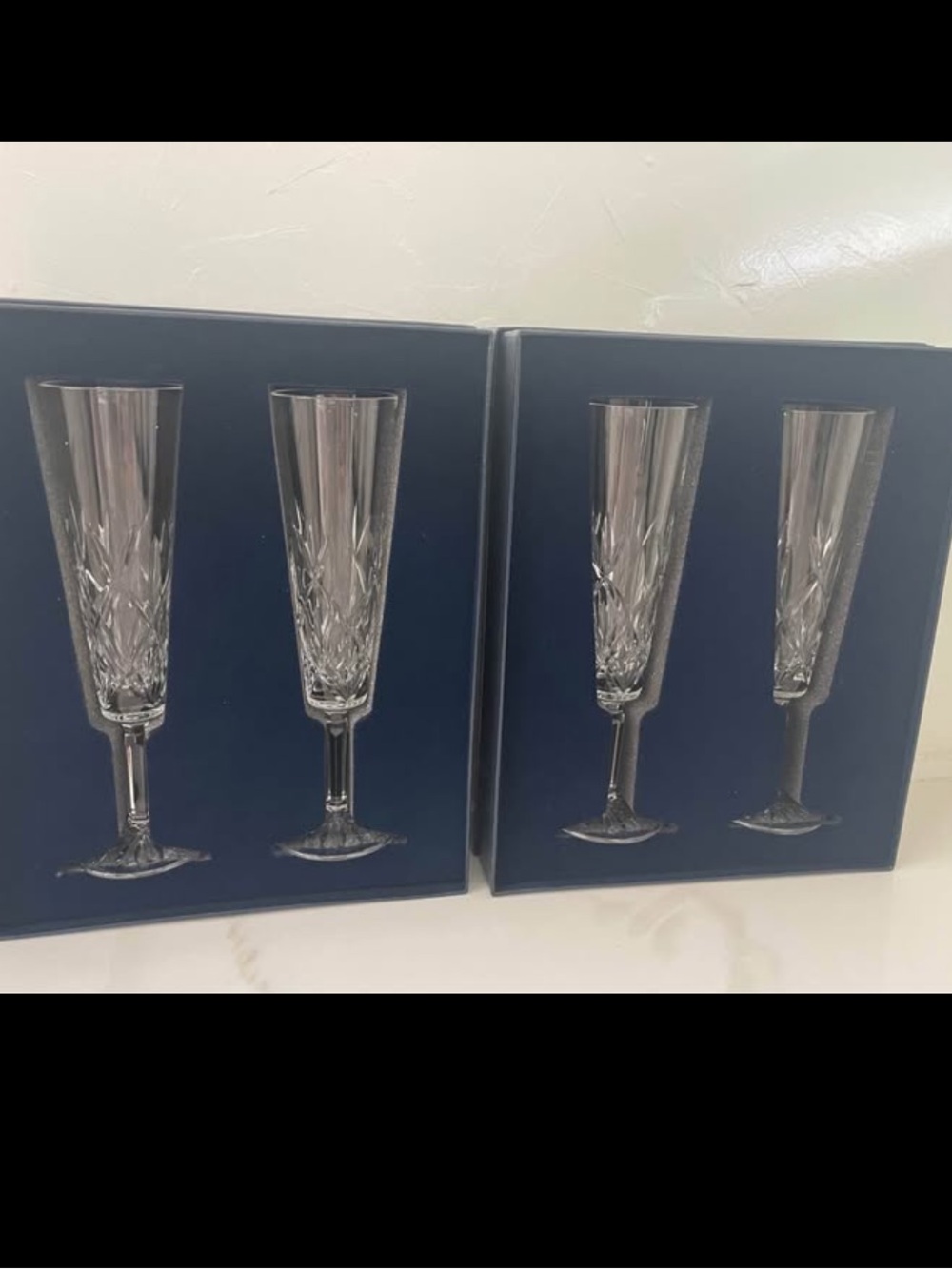 TIFFANY Crystal Champagne Flute Set - Clear Cut Glass (Set of 4)